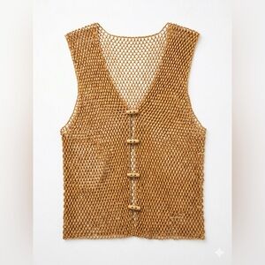 Artisanal Wood Bead "Fishnet"Vest Boho DesertChic MatteHoney Seed Bead Waistcoat